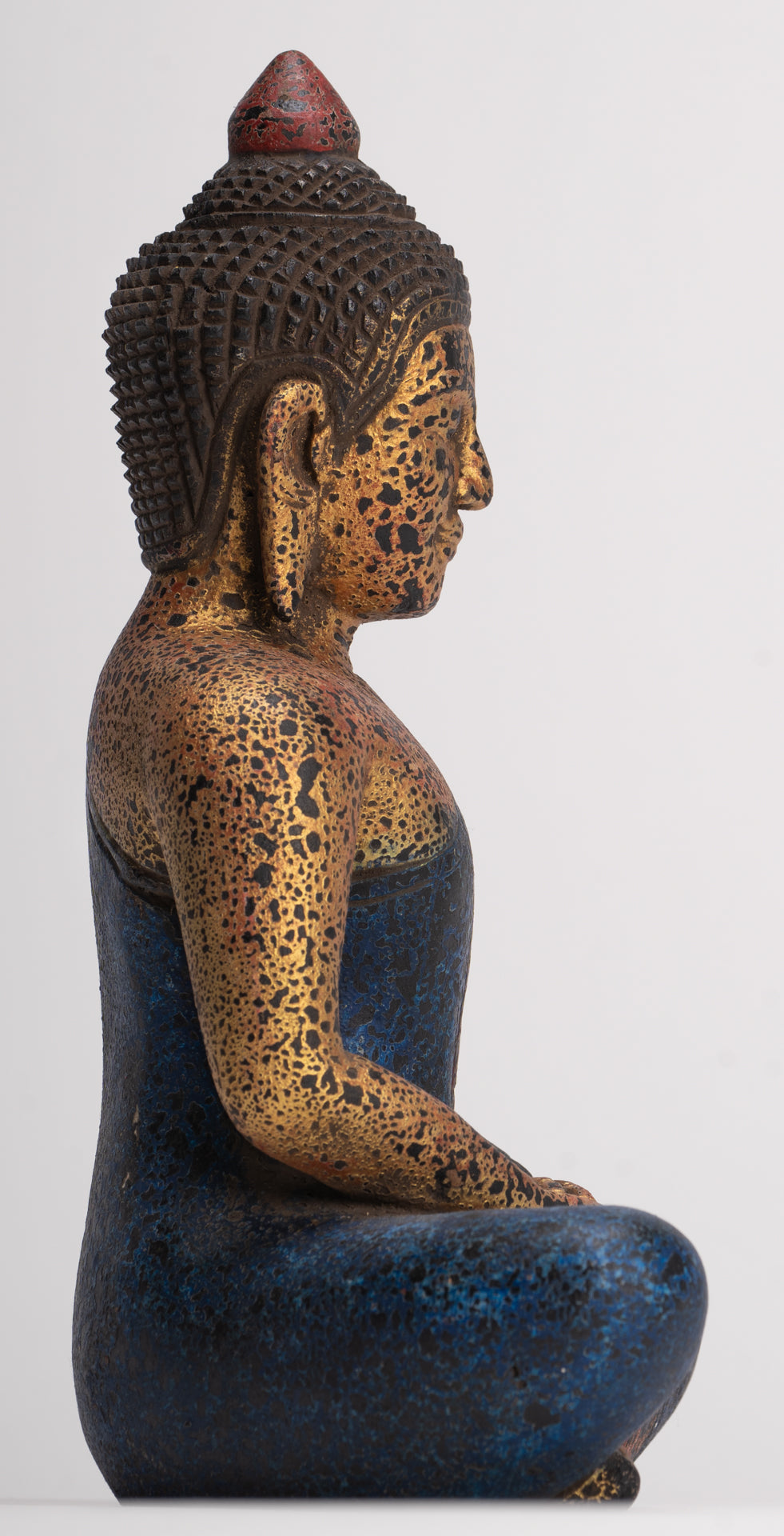 Buddha Sculpture - Antique Khmer Style Wood Seated Buddha Statue Dhyana Meditation Mudra - 26cm/11"