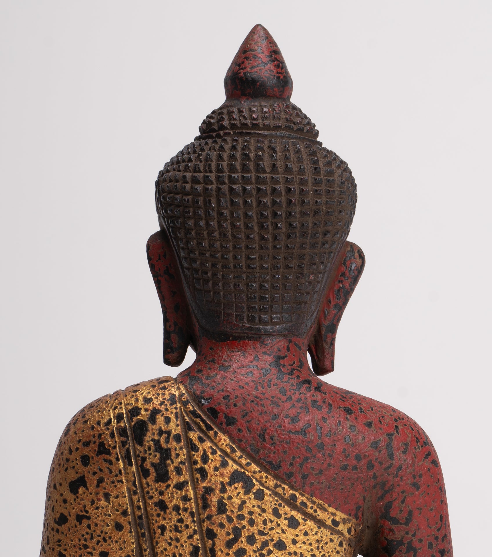 Buddha Sculpture - Antique Khmer Style Wood Seated Buddha Statue Dhyana Meditation Mudra - 26cm/11"