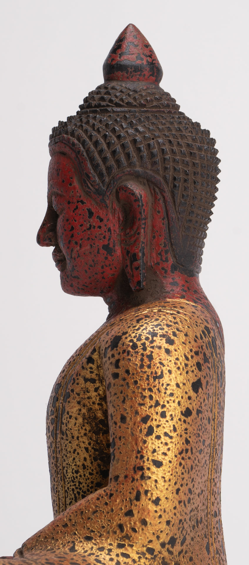 Buddha Sculpture - Antique Khmer Style Wood Seated Buddha Statue Dhyana Meditation Mudra - 26cm/11"