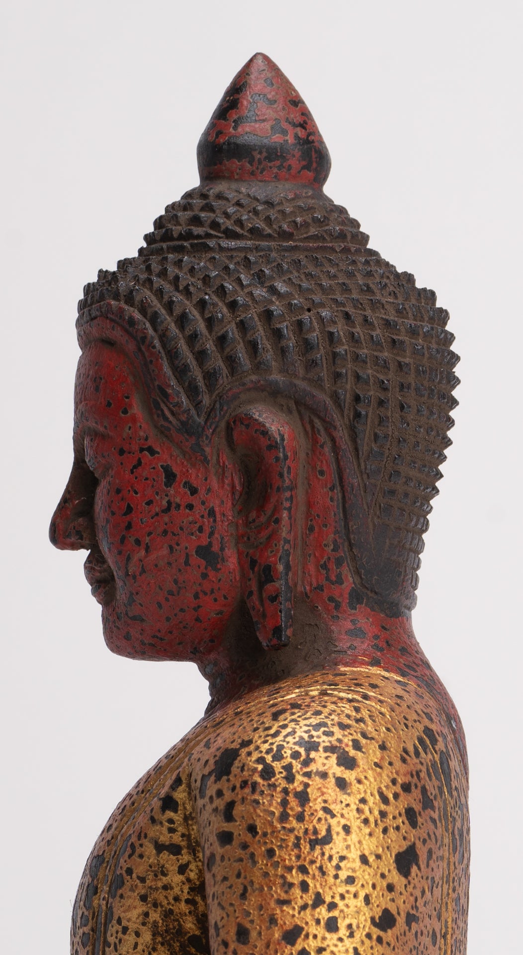 Buddha Sculpture - Antique Khmer Style Wood Seated Buddha Statue Dhyana Meditation Mudra - 26cm/11"