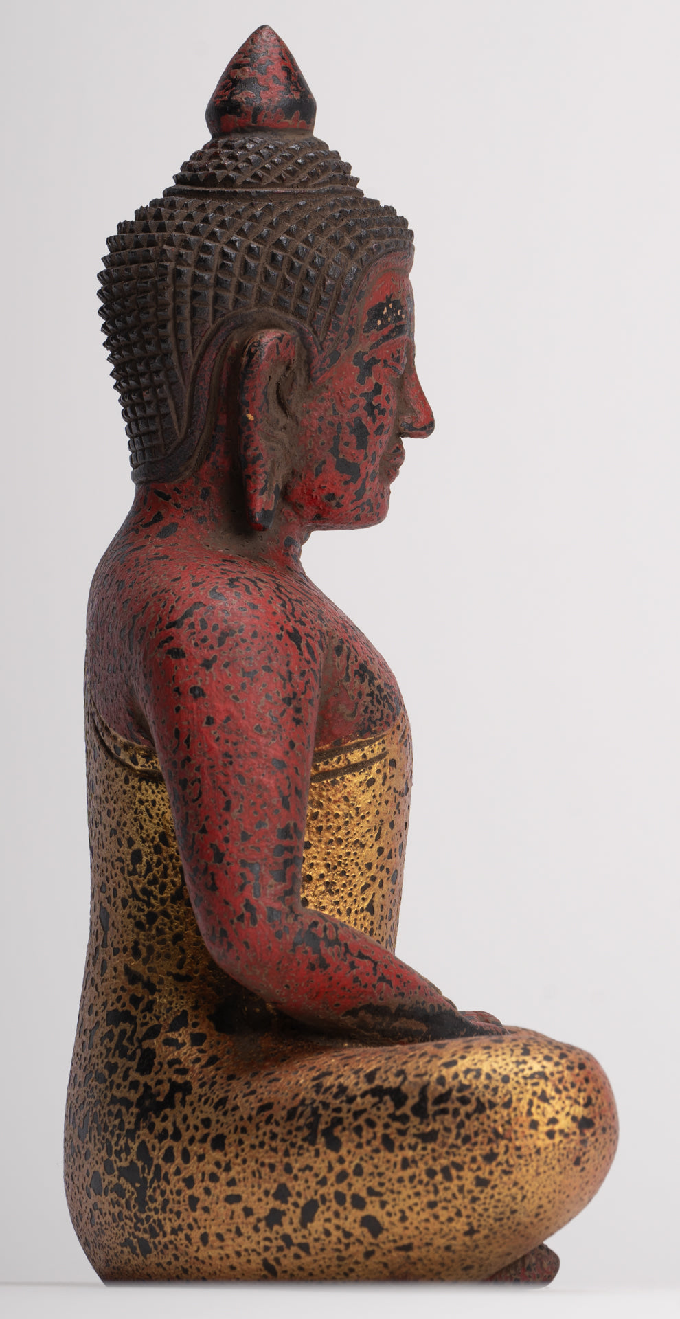 Buddha Sculpture - Antique Khmer Style Wood Seated Buddha Statue Dhyana Meditation Mudra - 26cm/11"