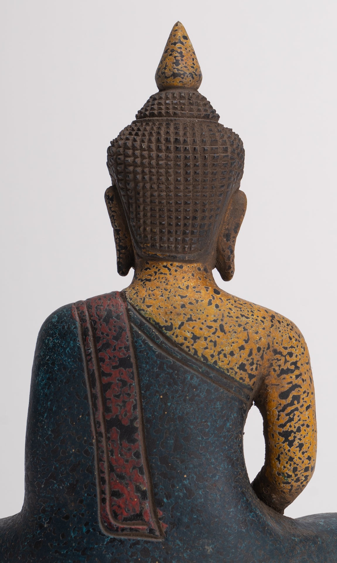 Buddha Sculpture - Antique Khmer Style Wood Seated Buddha Statue Dhyana Meditation Mudra - 20cm/8"