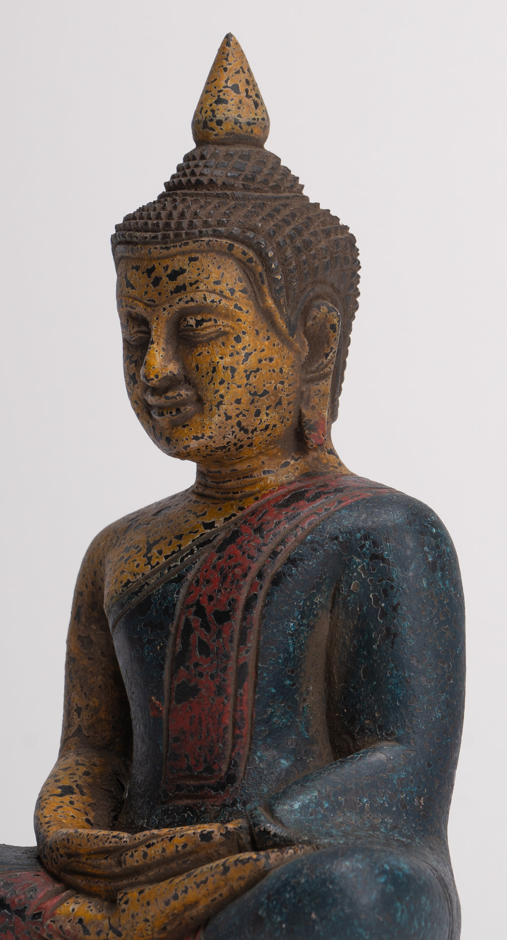 Buddha Sculpture - Antique Khmer Style Wood Seated Buddha Statue Dhyana Meditation Mudra - 20cm/8"