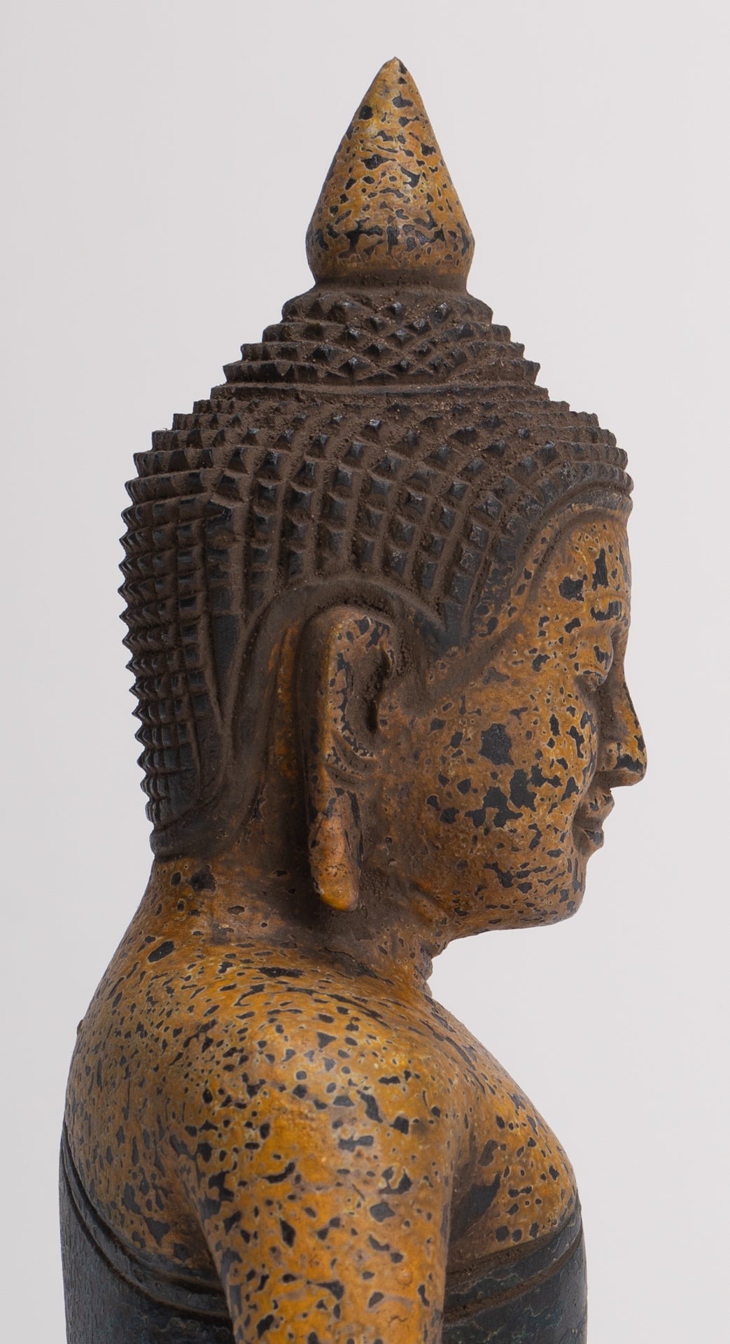 Buddha Sculpture - Antique Khmer Style Wood Seated Buddha Statue Dhyana Meditation Mudra - 20cm/8"