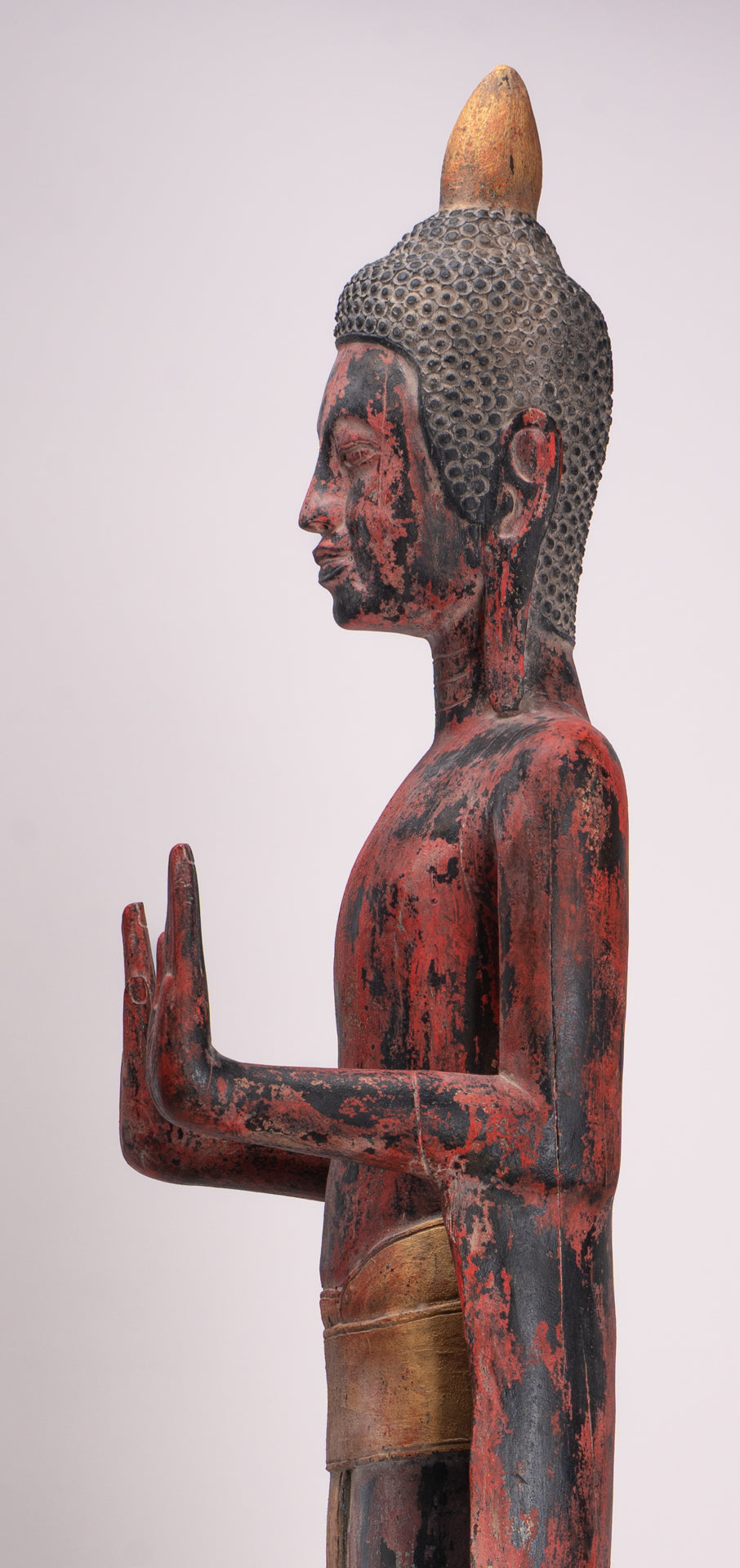 Large Buddha Statue - Antique Khmer Style Wood Standing Protection Monday Buddha Statue - 164cm/66"