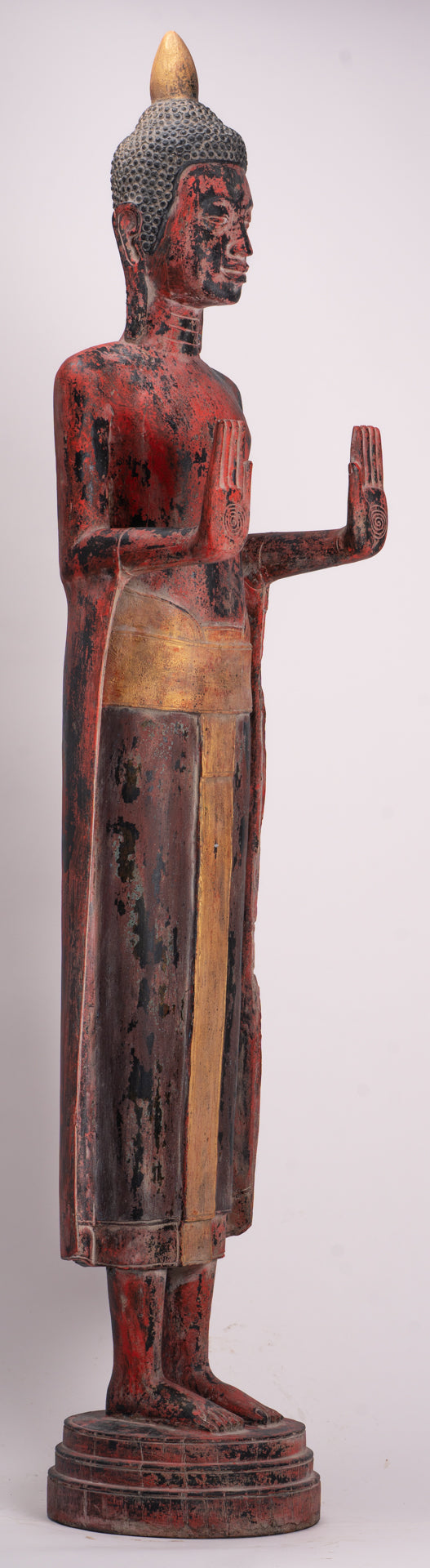 Large Buddha Statue - Antique Khmer Style Wood Standing Protection Monday Buddha Statue - 164cm/66"