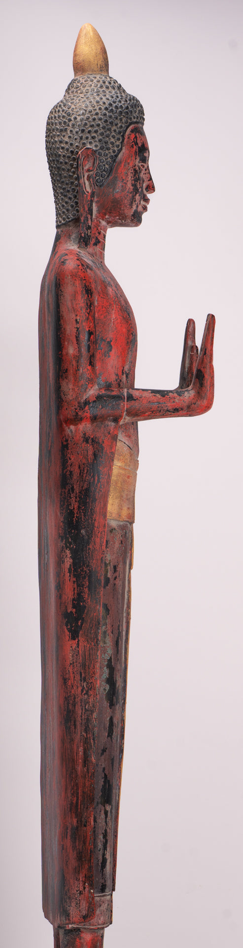 Large Buddha Statue - Antique Khmer Style Wood Standing Protection Monday Buddha Statue - 164cm/66"