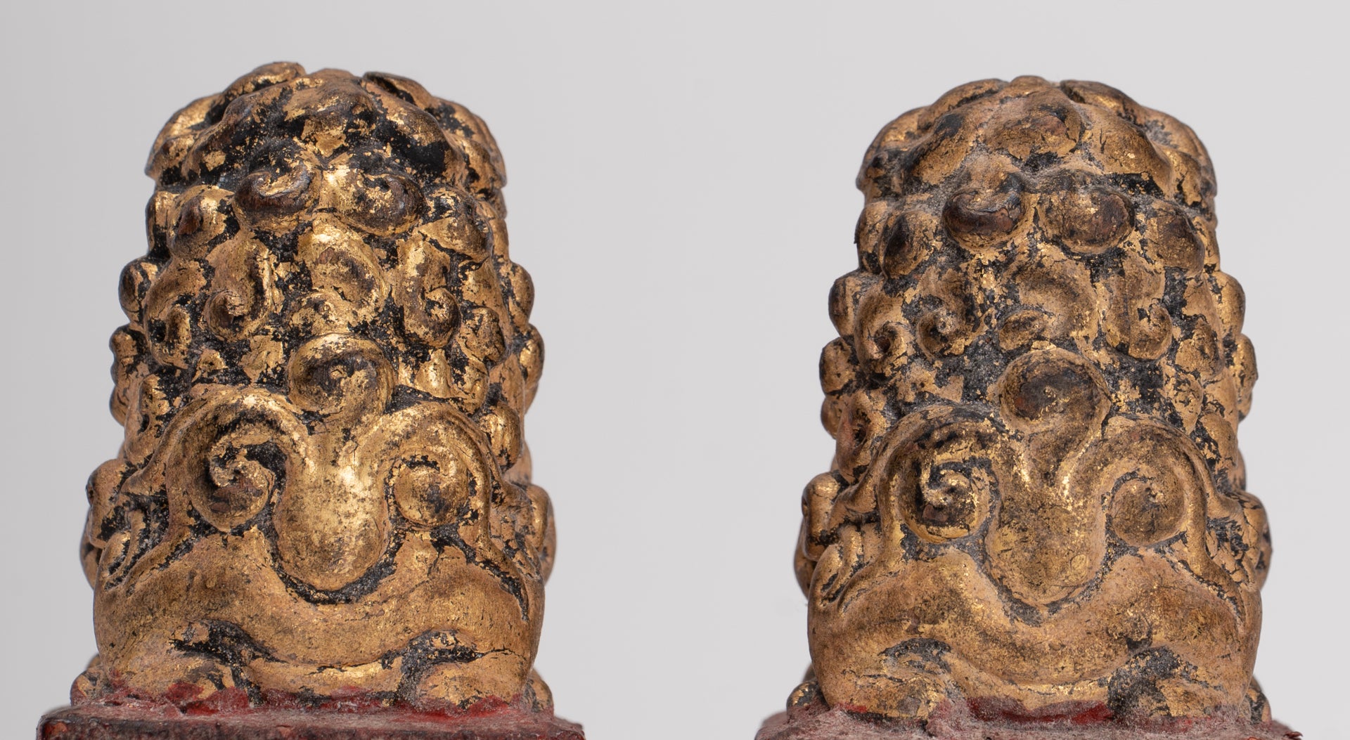 Antique Chinese Style Wood Temple Guardian Lions Shishi Lions Foo Dogs Imperial Lions (Pair) - 8cm/3"