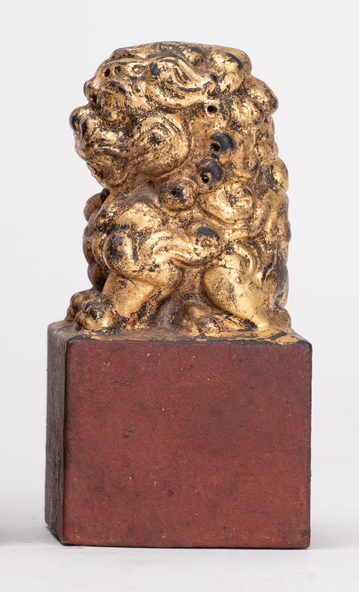 Antique Chinese Style Wood Temple Guardian Lions Shishi Lions Foo Dogs Imperial Lions (Pair) - 9.5cm/4"