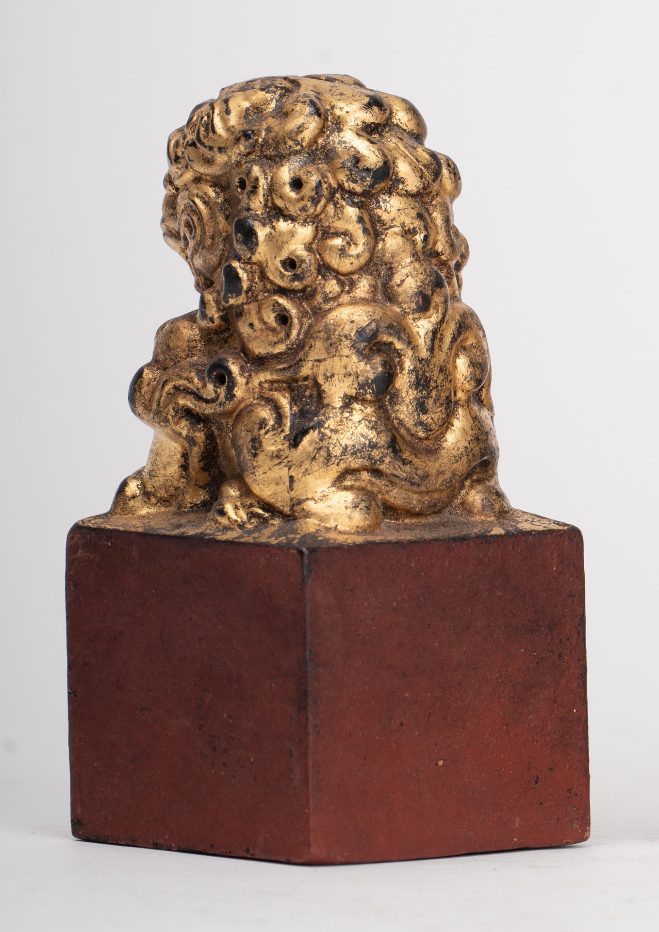 Antique Chinese Style Wood Temple Guardian Lions Shishi Lions Foo Dogs Imperial Lions (Pair) - 9.5cm/4"