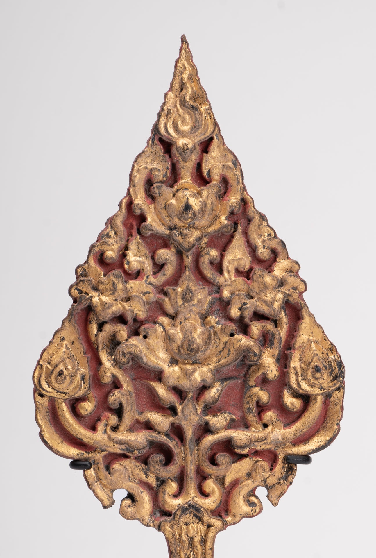 Antique Thai Style Wood Devotional Buddha Fan - 26.5cm/11"