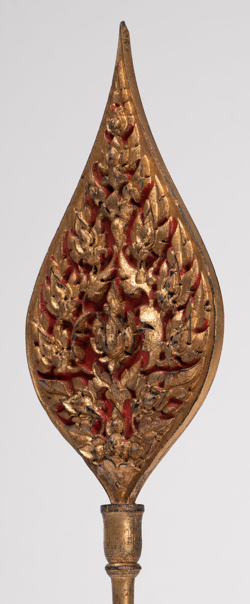 Antique Thai Style Wood Devotional Buddha Fan - 36cm/14"