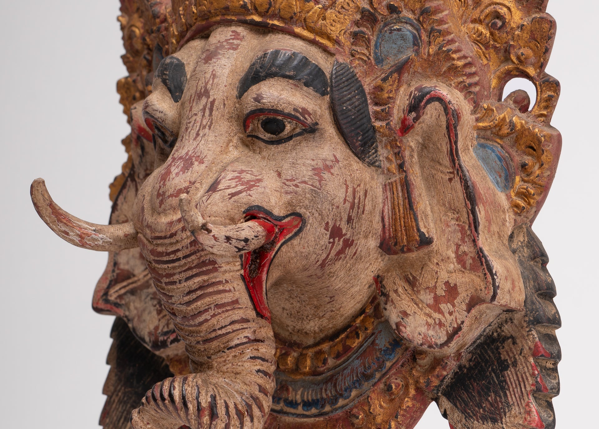 Ganesha Statue - Antique Javanese Style Wood Mounted Majapahit Ganesha Statue - 35.5cm/14"