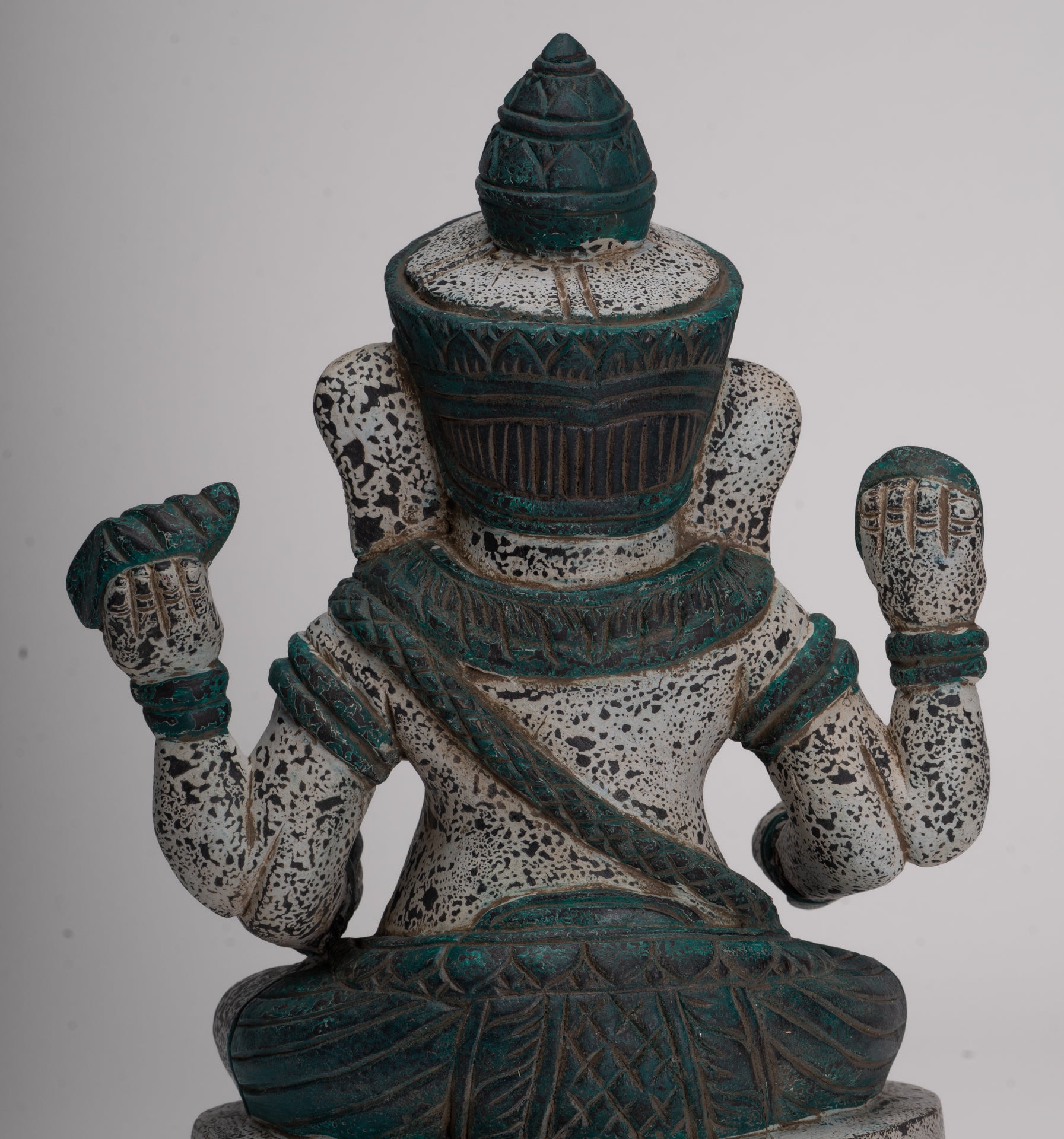 Ganesh Statue - Antique Khmer Style Seated Wood Ganesha Statue - 34cm/14"