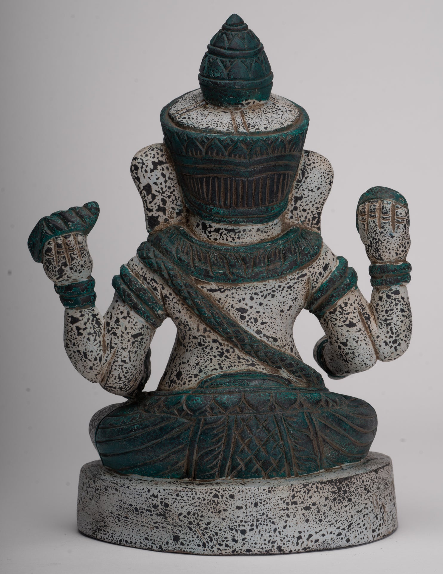 Ganesh Statue - Antique Khmer Style Seated Wood Ganesha Statue - 34cm/14"