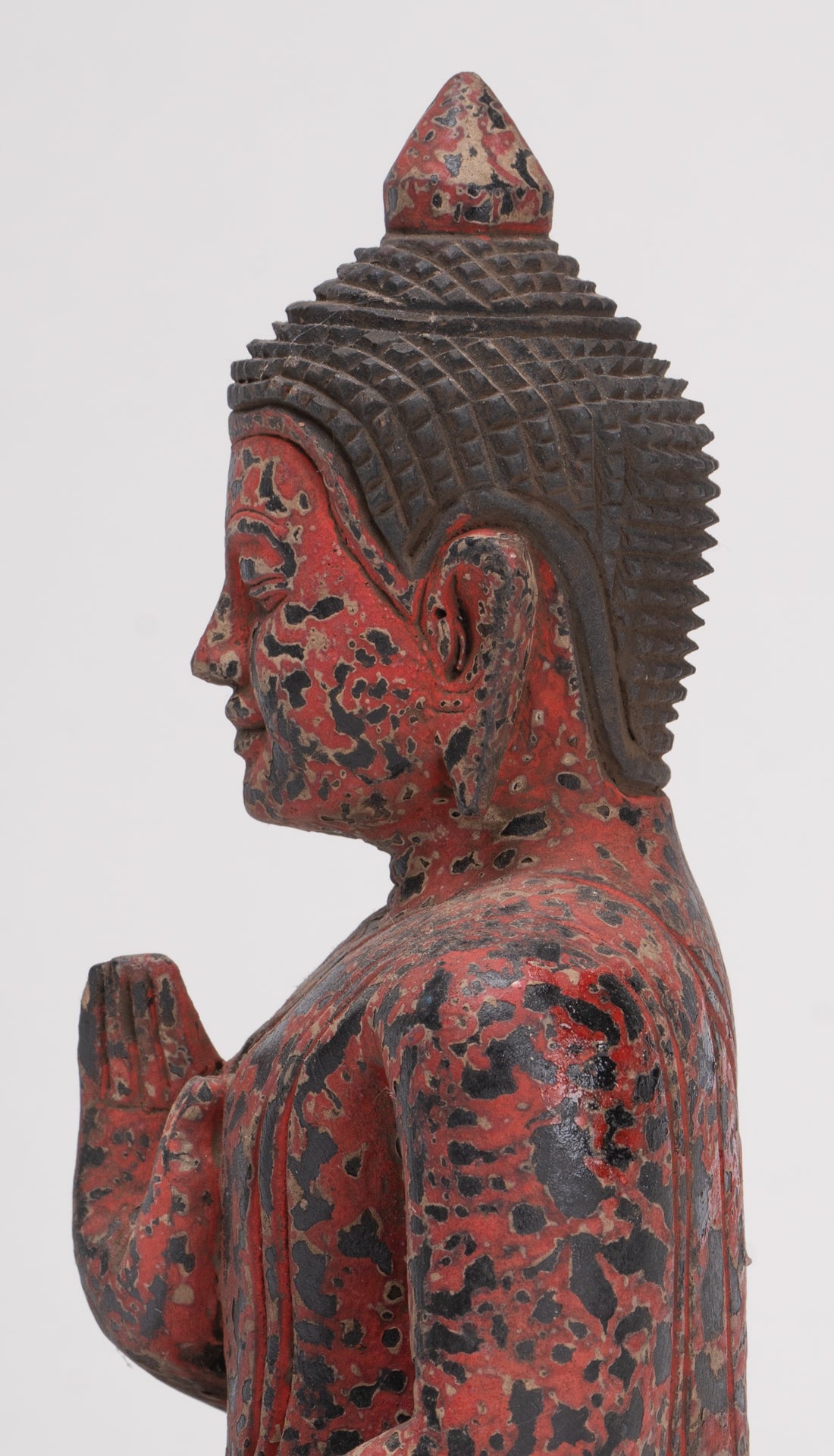 Antique Khmer Style Seated Wood Buddha Statue Teaching Mudra - 19cm/8"