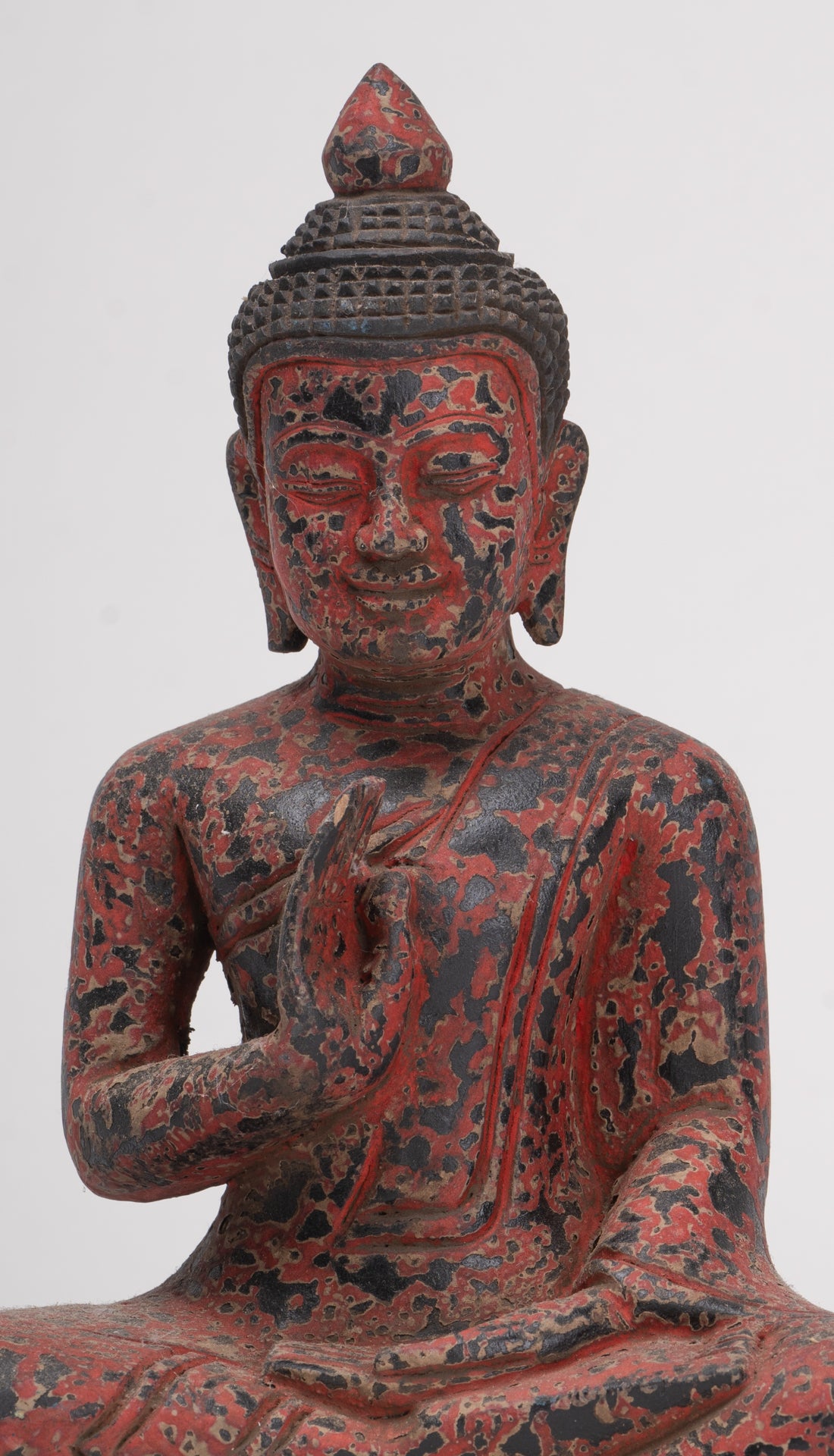 Antique Khmer Style Seated Wood Buddha Statue Teaching Mudra - 19cm/8"