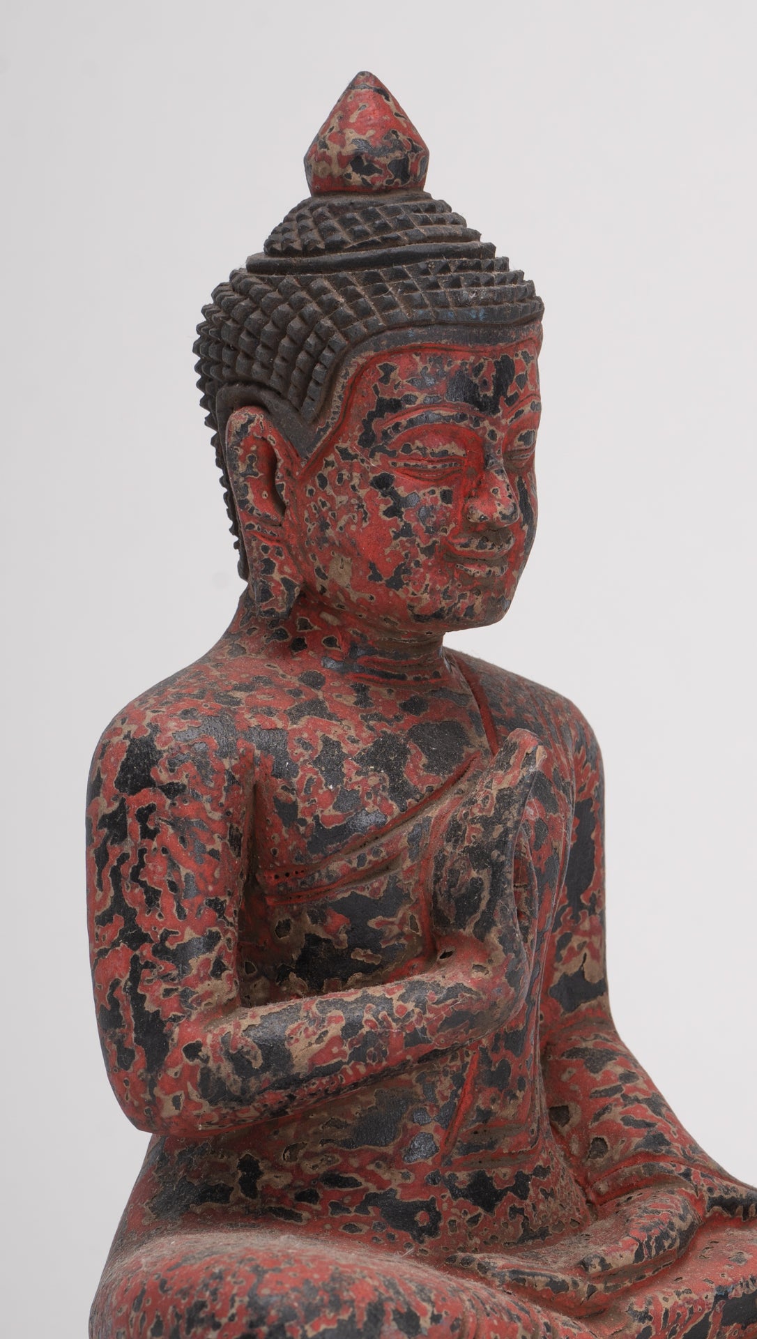 Antique Khmer Style Seated Wood Buddha Statue Teaching Mudra - 19cm/8"