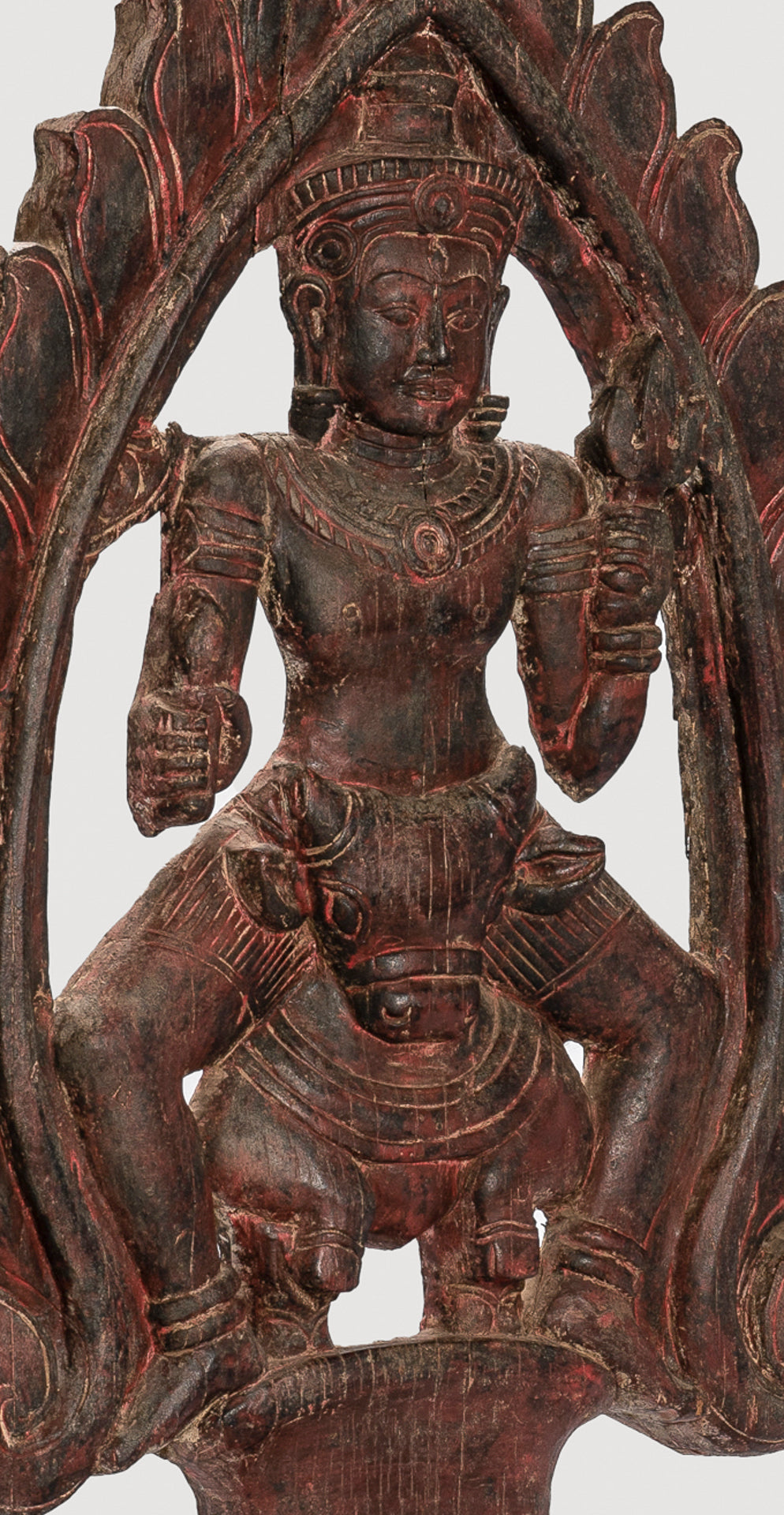 Shiva Statue - Antique Khmer Style SE Asia Wood Bas Relief Nandi & Shiva Statue - 105cm/42"