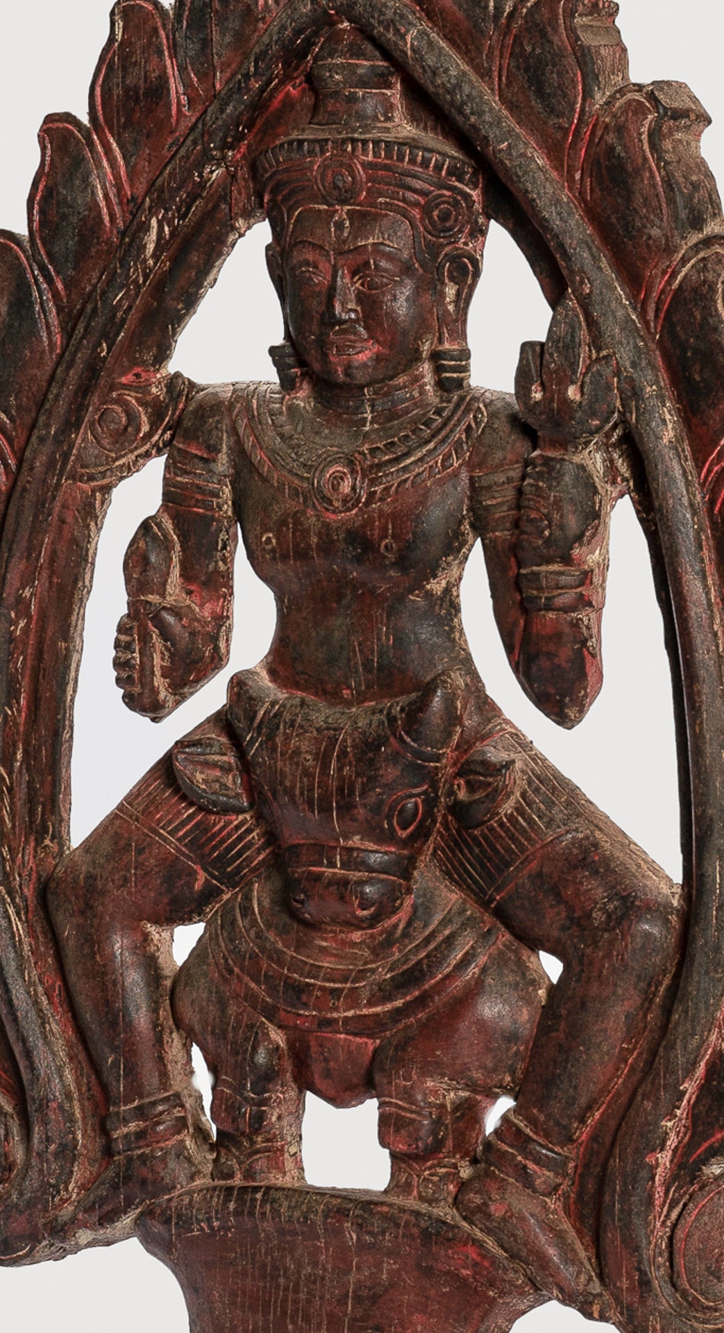 Shiva Statue - Antique Khmer Style SE Asia Wood Bas Relief Nandi & Shiva Statue - 105cm/42"