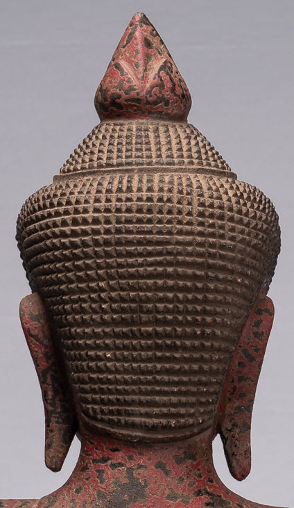 Buddha Sculpture - Antique Khmer Style Seated Wood Buddha Statue Meditation Mudra - 66cm/26"