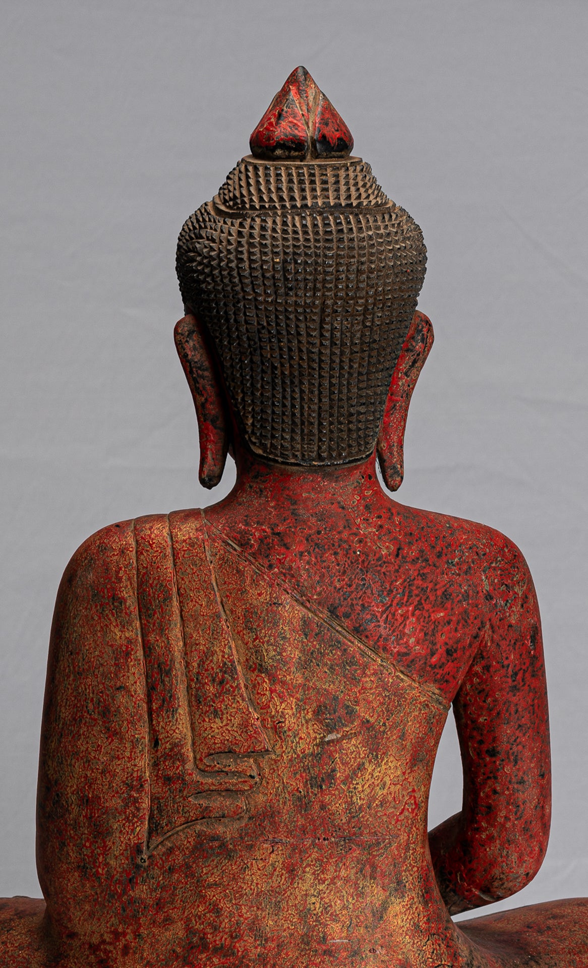 Buddha Statue - Antique Khmer Style SE Asia Seated Wood Meditation Buddha Statue - 51cm/20"