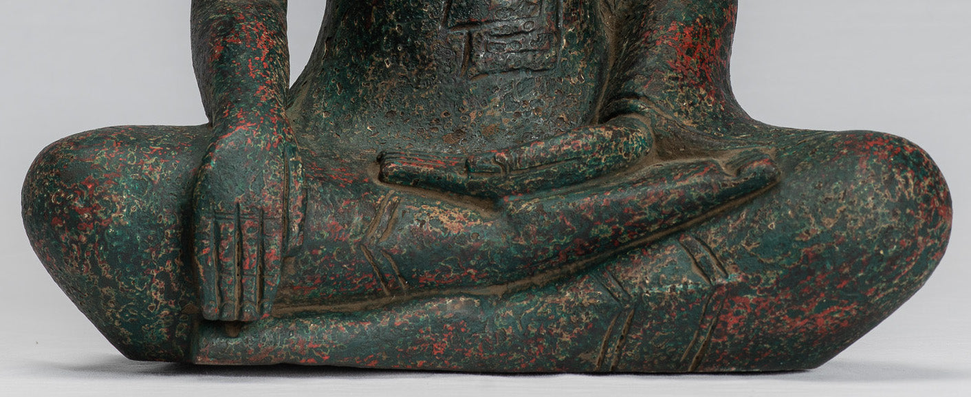 Buddha Statue - Antique Khmer Style SE Asia Seated Wood Enlightenment Buddha Statue - 39cm/16"