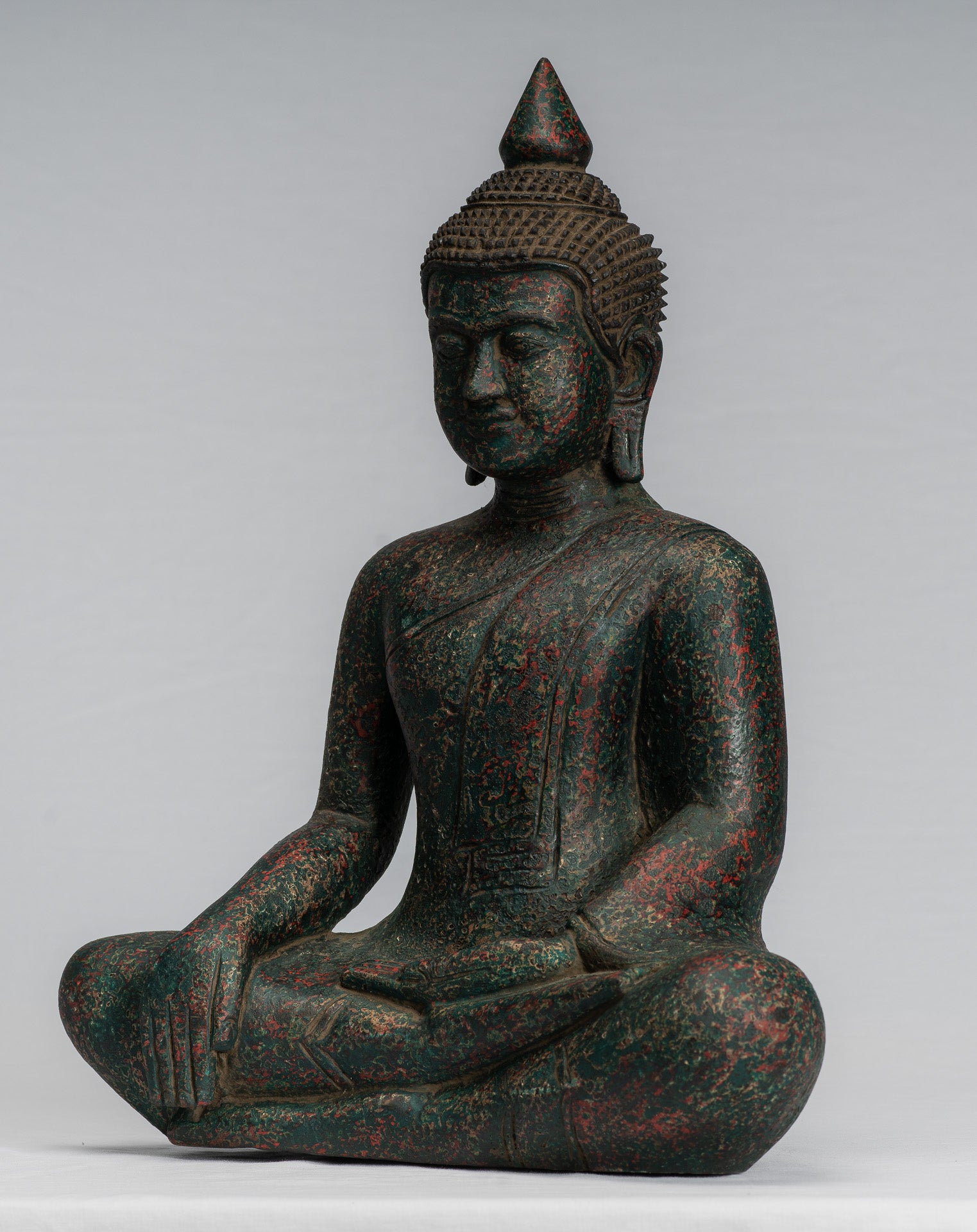 Buddha Statue - Antique Khmer Style SE Asia Seated Wood Enlightenment Buddha Statue - 39cm/16"