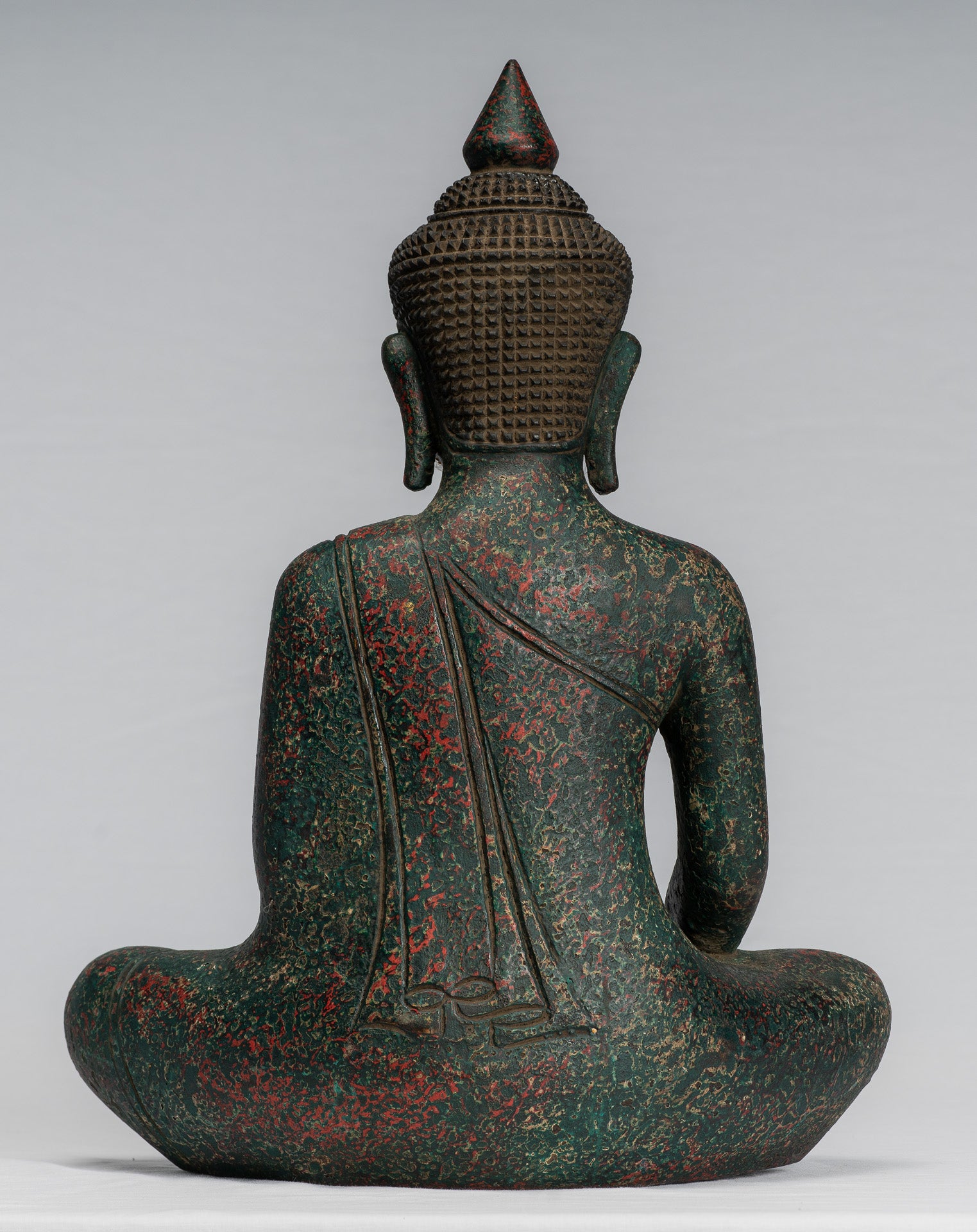 Buddha Statue - Antique Khmer Style SE Asia Seated Wood Enlightenment Buddha Statue - 39cm/16"