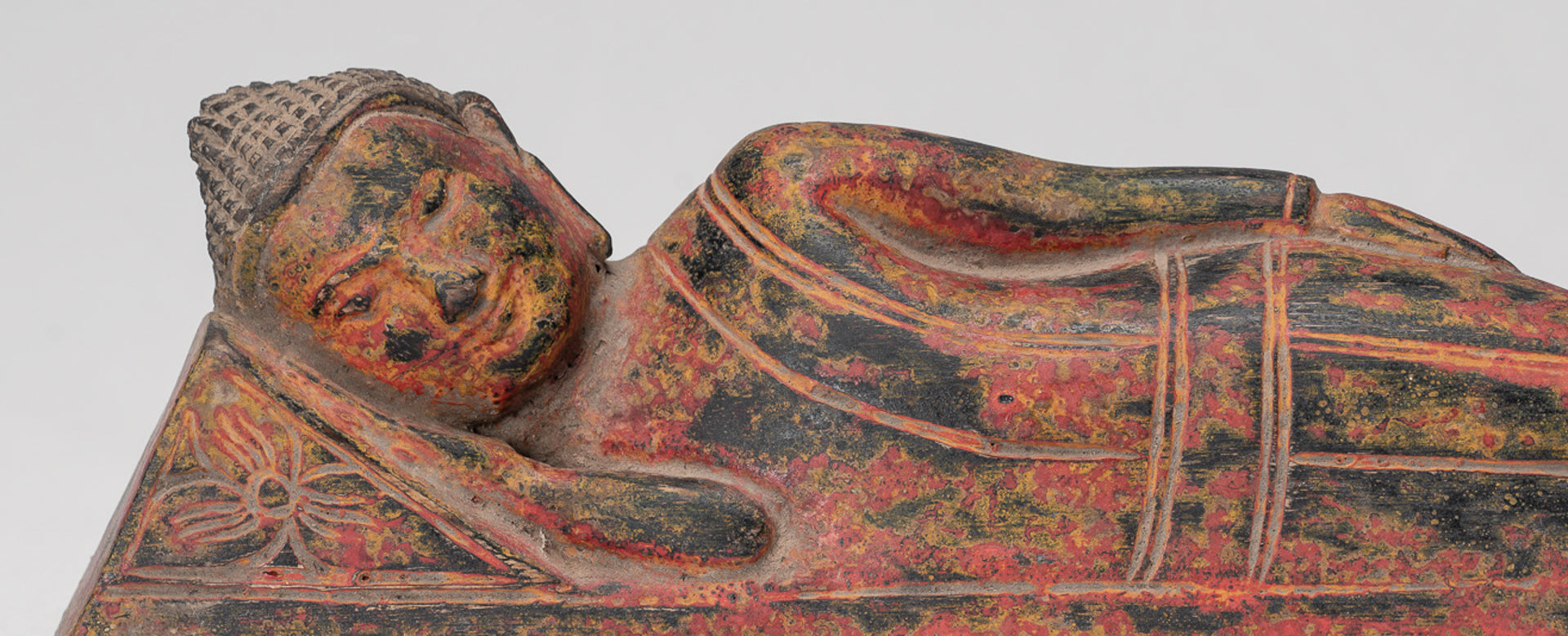 Buddha Statue - Antique Thai Style Wood Reclining Nirvana Buddha Statue - 30cm/12" Long