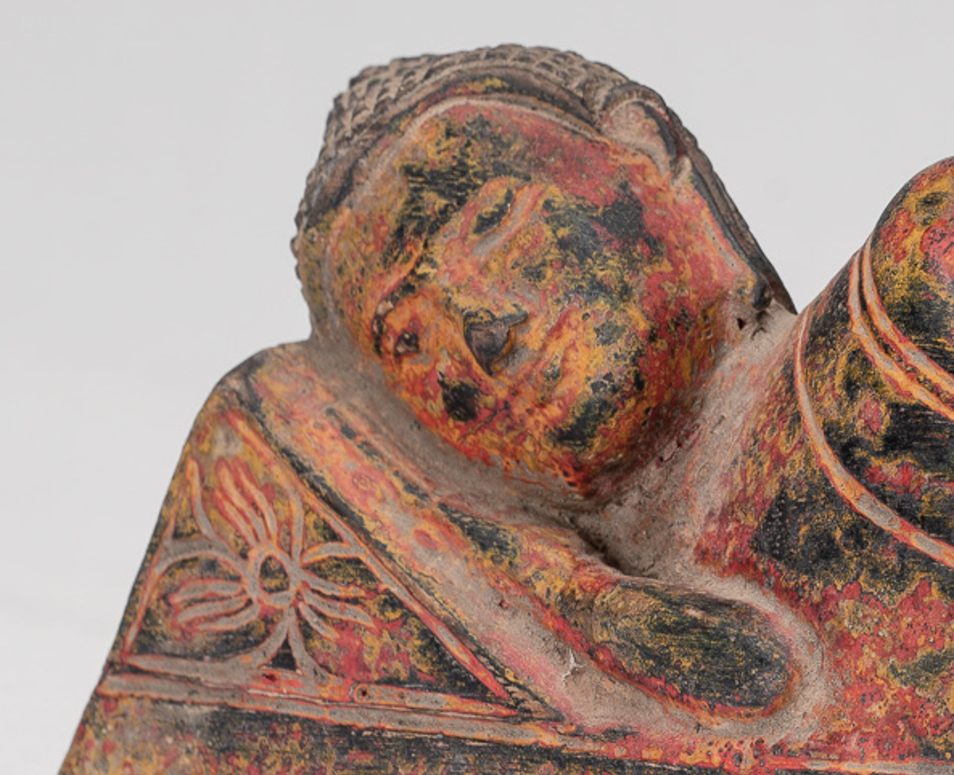 Buddha Statue - Antique Thai Style Wood Reclining Nirvana Buddha Statue - 30cm/12" Long