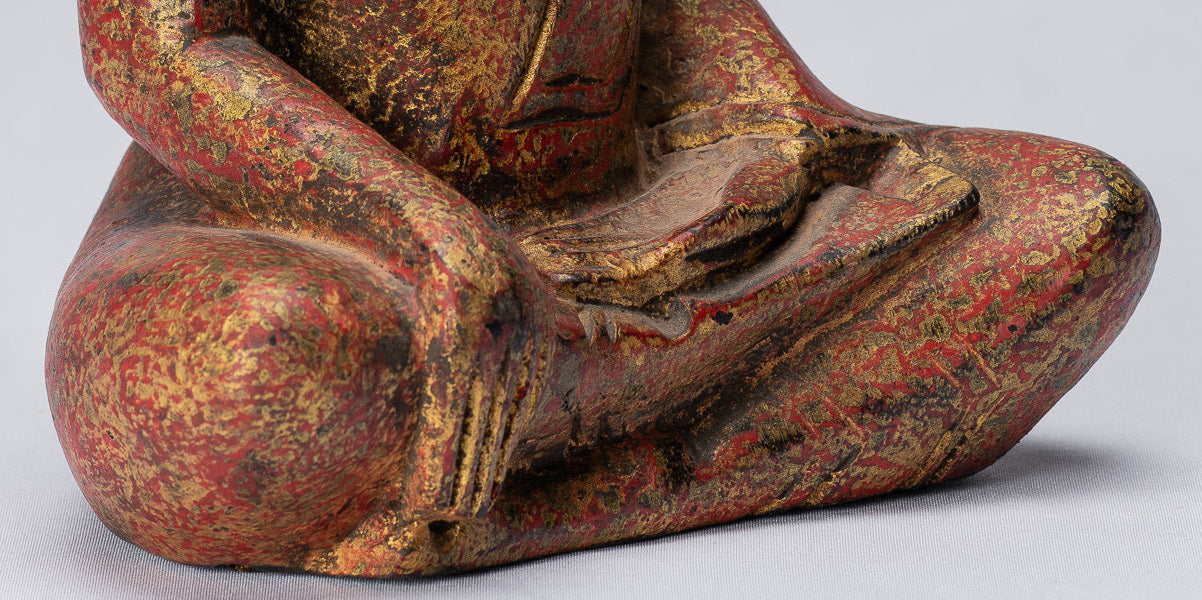 Statue Buddha - Antique Khmer Style SE Asia Seduto l'Illuminismo in legno Statua Buddha - 21 cm/8 "