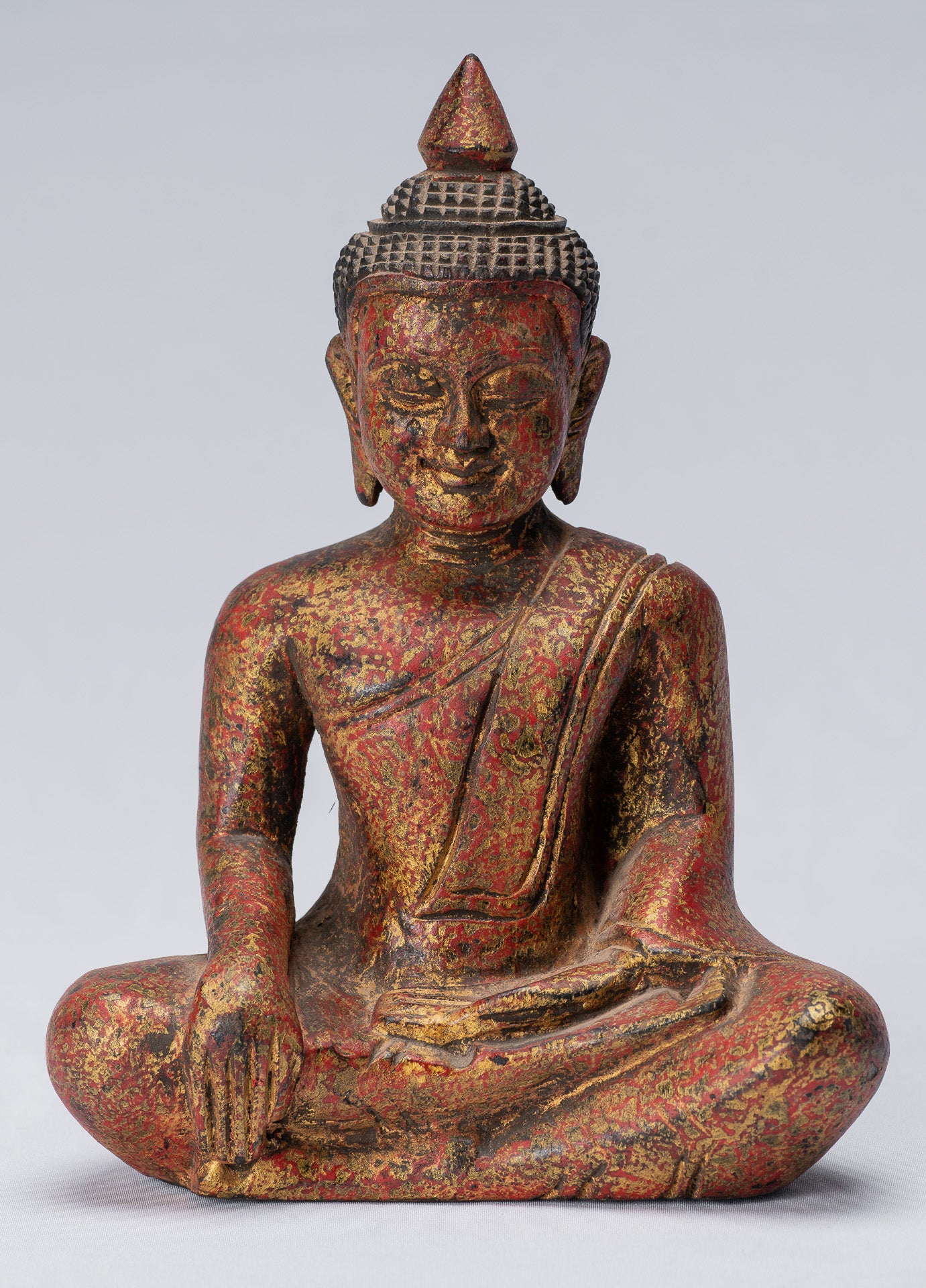 Statue Buddha - Antique Khmer Style SE Asia Seduto l'Illuminismo in legno Statua Buddha - 21 cm/8 "