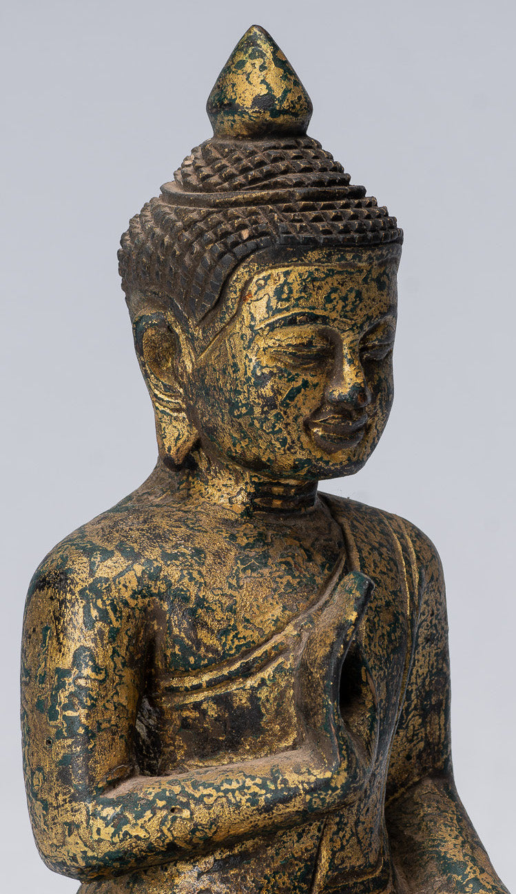 Escultura de Buda - Buda - Estatua de buda de madera de estilo jemer antiguo de estilo jemer enseñando mudra - 21 cm/8 "