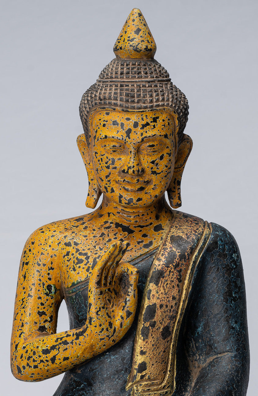 Escultura de Buda - Buda - Estatua de buda de madera de estilo jemer antiguo de estilo jemer enseñando mudra - 40 cm/16 "