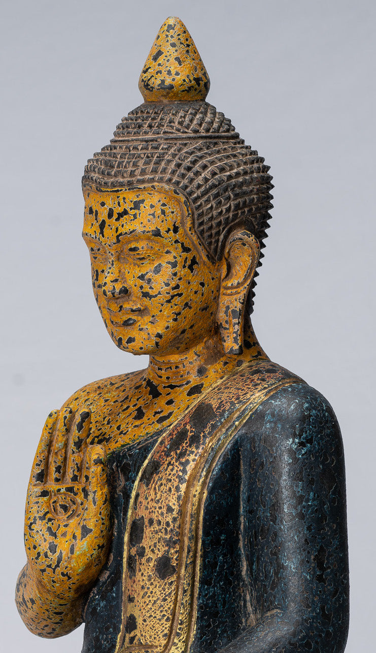 Escultura de Buda - Buda - Estatua de buda de madera de estilo jemer antiguo de estilo jemer enseñando mudra - 40 cm/16 "