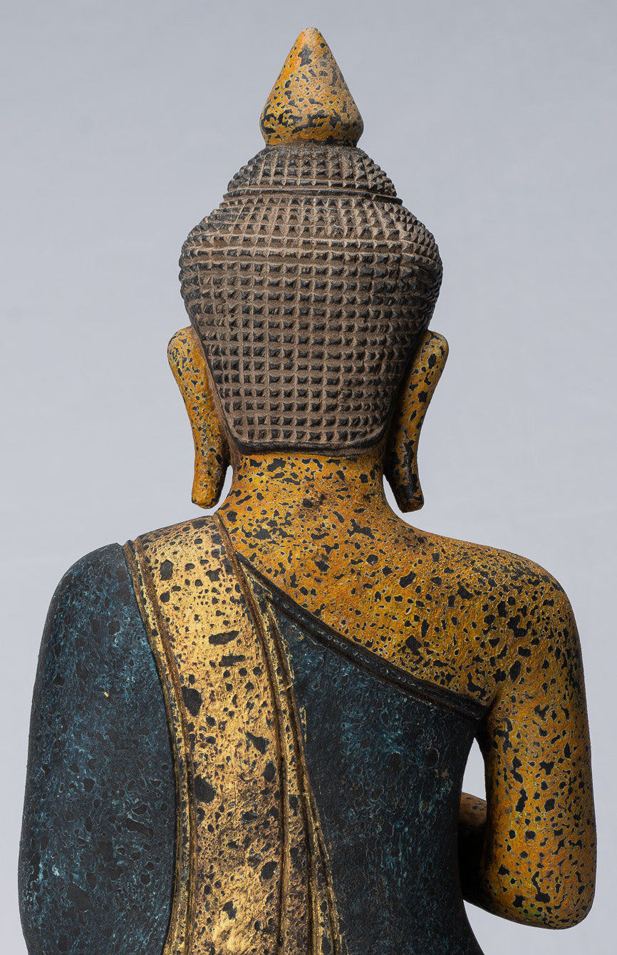 Escultura de Buda - Buda - Estatua de buda de madera de estilo jemer antiguo de estilo jemer enseñando mudra - 40 cm/16 "