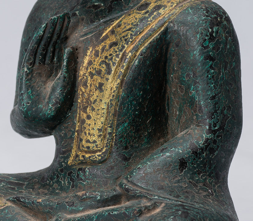 Escultura de Buda - Buda - Estatua de buda de madera de estilo jemer antiguo de estilo jemer enseñando mudra - 20 cm/8 "