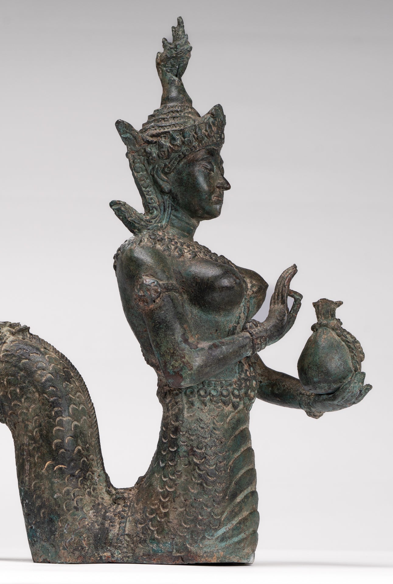 Naga Statue - Antique Thai Style Bronze Female Deity with Naga Tail Statue - 41cm/16"