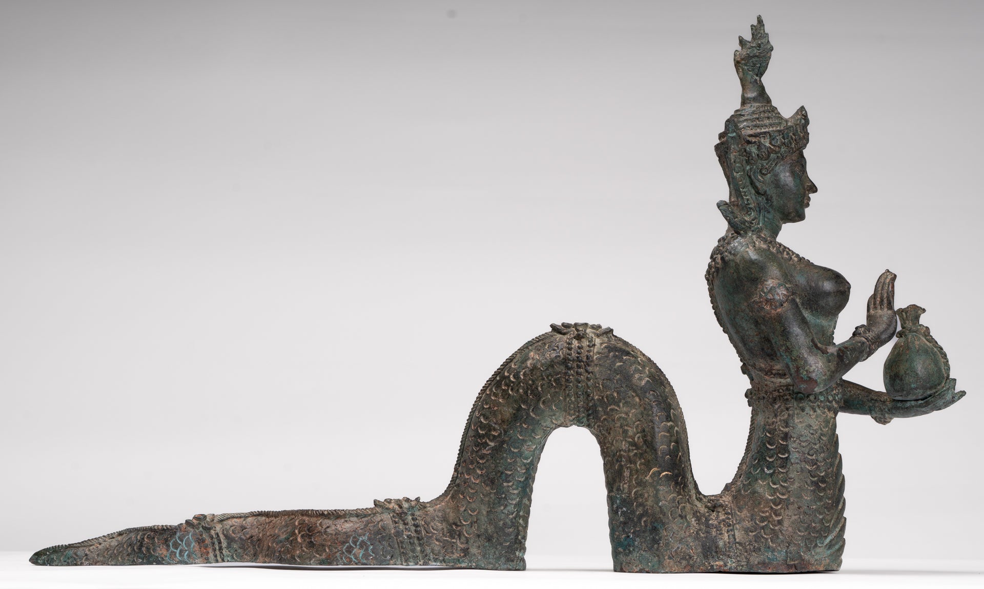 Naga Statue - Antique Thai Style Bronze Female Deity with Naga Tail Statue - 41cm/16"