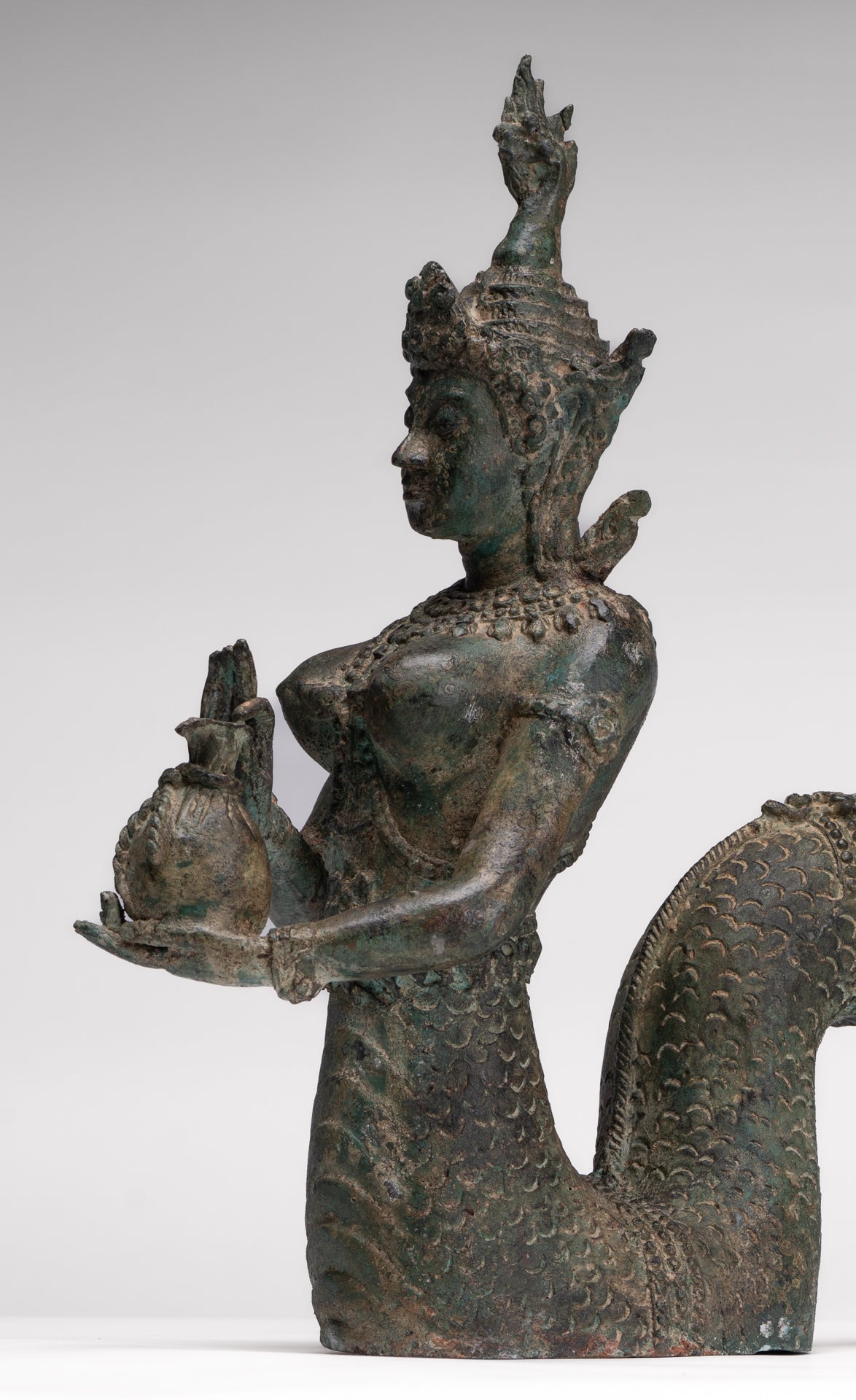 Naga Statue - Antique Thai Style Bronze Female Deity with Naga Tail Statue - 41cm/16"