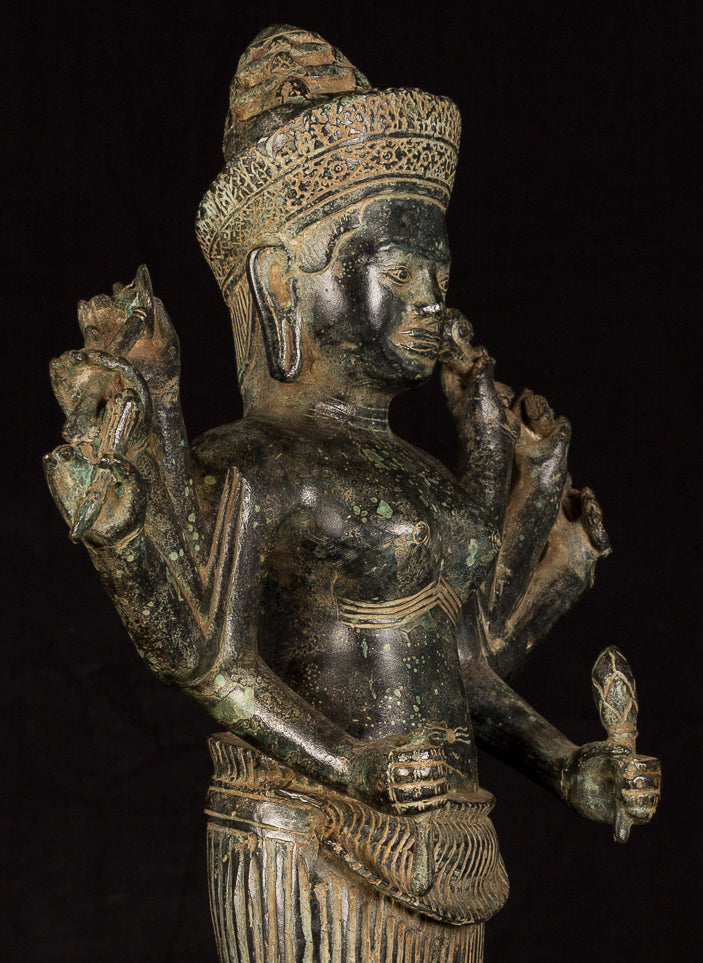 Antique Khmer Style Koh Ker Durga Mahishasuramardini Statue-54cm/22 "