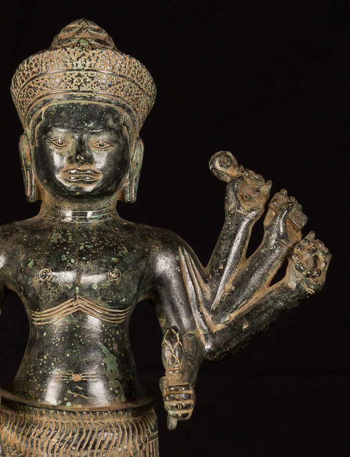 Antique Khmer Style Koh Ker Durga Mahishasuramardini Statue-54cm/22 "