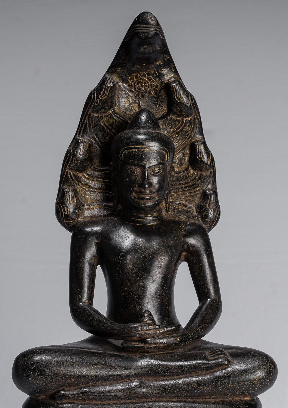 Statua Buddha - Antique Khmer in stile Khmer Meditazione seduta Meditazione Naga Buddha Statua - 42 cm/17 "