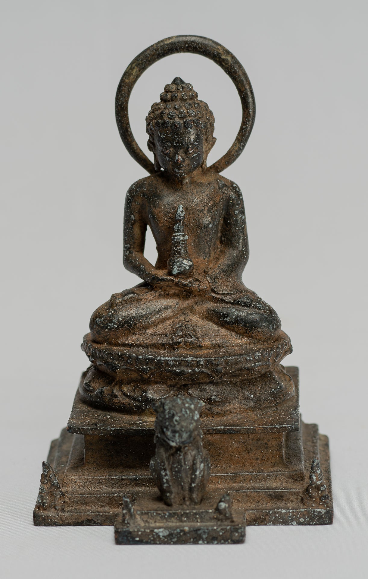 Estatua de Buda - Estatua de Buda Javanese Amitabha de Bronce Antique Indonesia - 15 cm/6 "