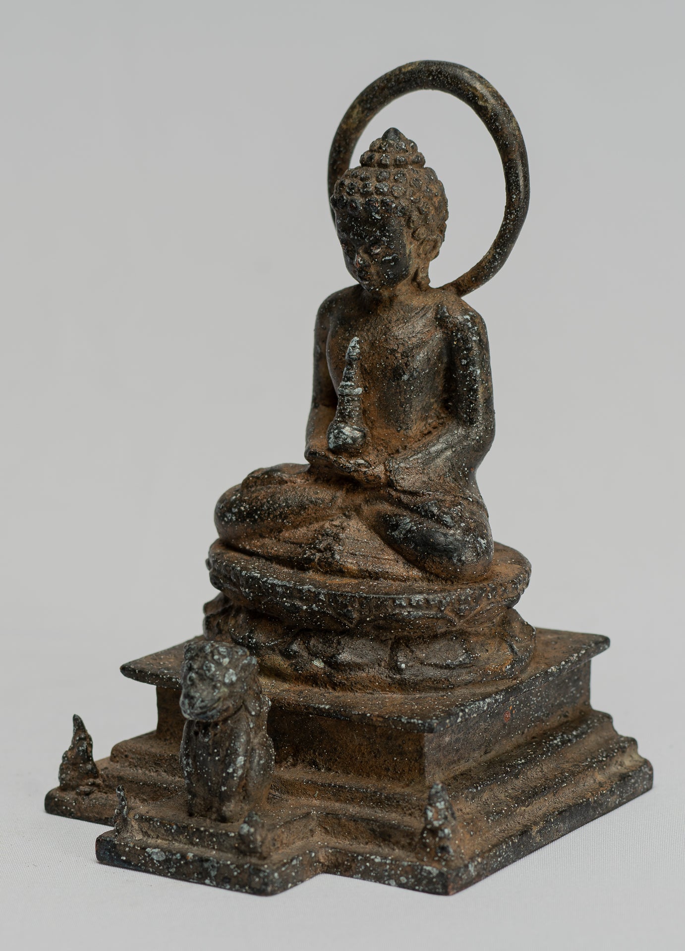 Estatua de Buda - Estatua de Buda Javanese Amitabha de Bronce Antique Indonesia - 15 cm/6 "