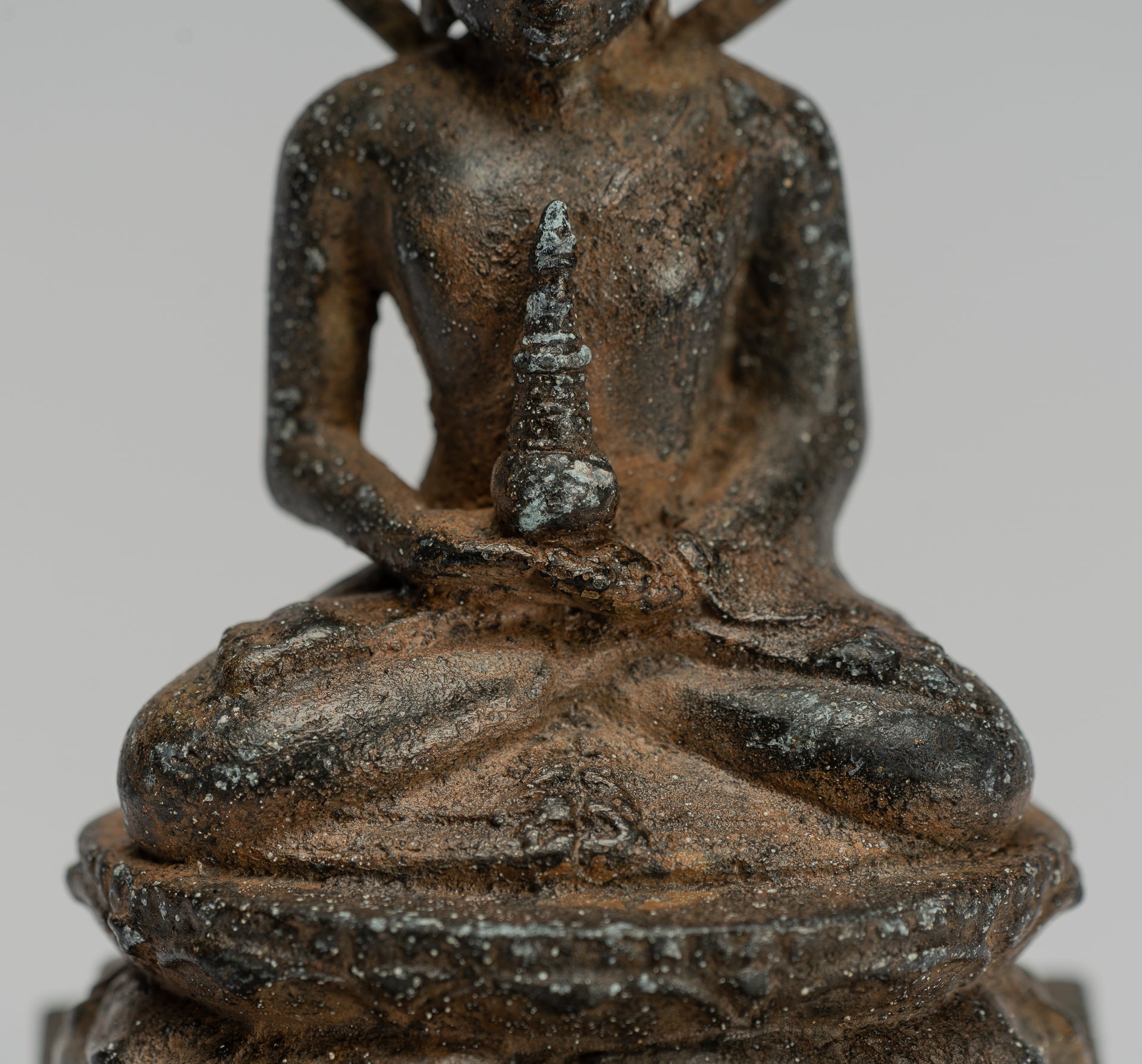 Estatua de Buda - Estatua de Buda Javanese Amitabha de Bronce Antique Indonesia - 15 cm/6 "