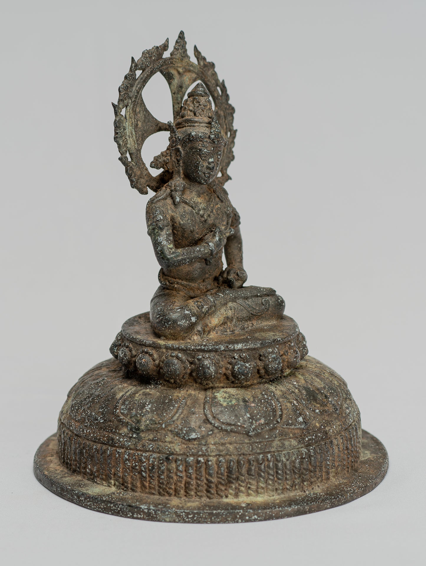 Tara Statue-Antique Java Style Majapahit Seated Bronze Devi Tara Statue-18cm/7 "