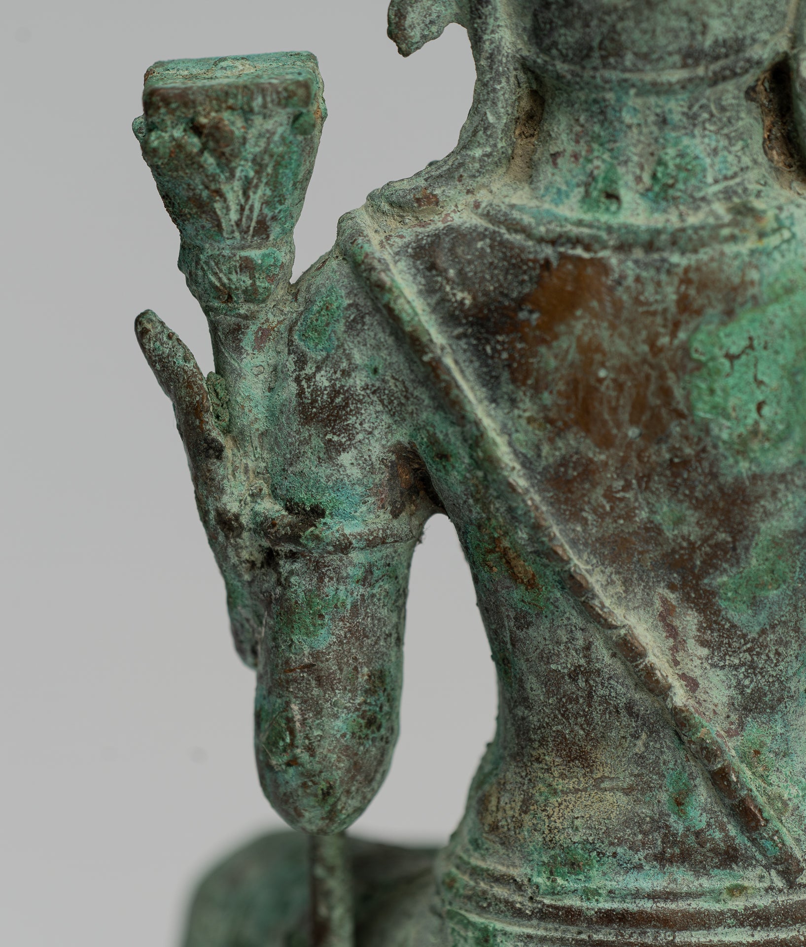 Tara Statue-Antique Java Style Majapahit Seated Bronze Devi Tara Statue-20.5cm/8"