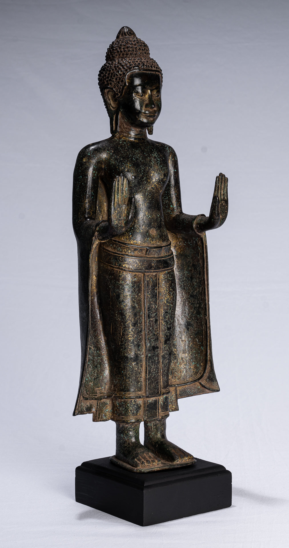 Statue de Bouddha – Statue de Bouddha de protection Abhaya debout en bronze de style khmer antique – 50 cm